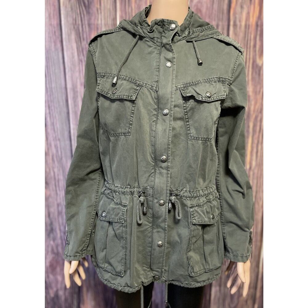 Buffalo David Bitton Jacket Women Green Lightweight Casual Hooded Coat Sz XS